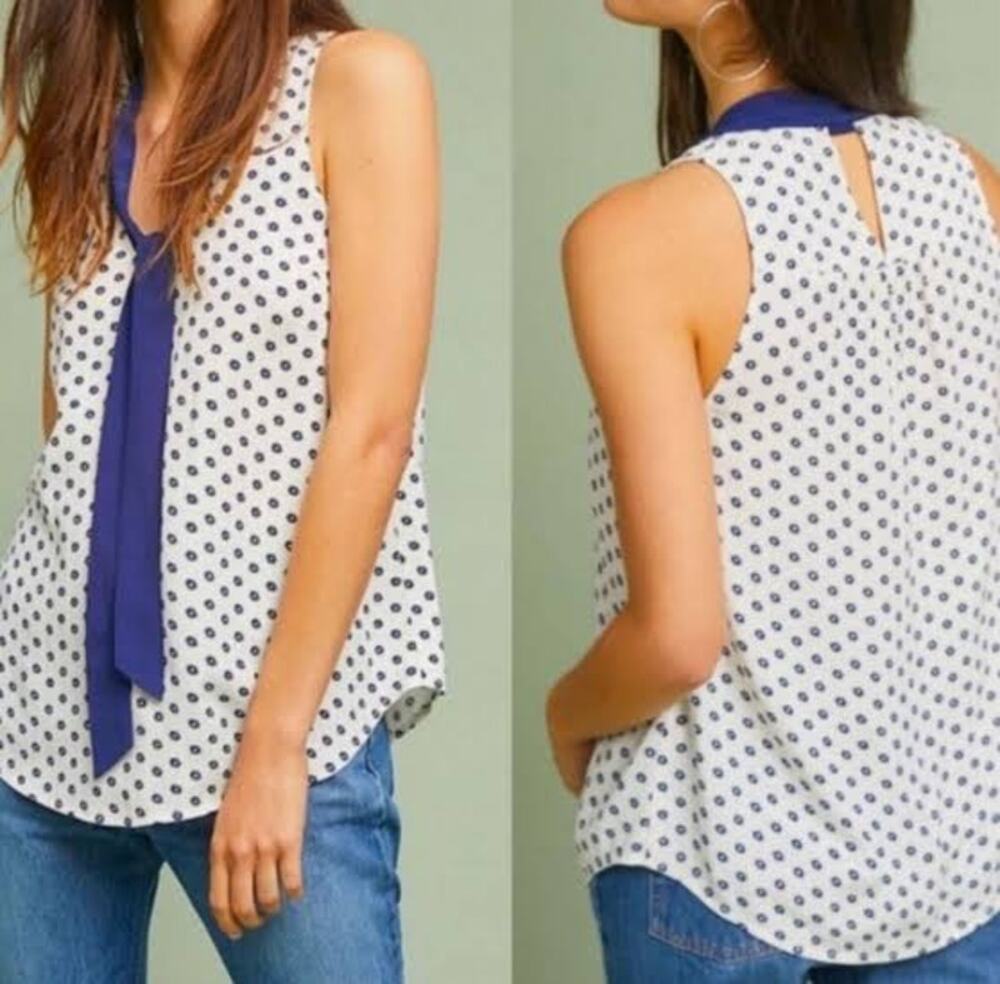 Anthropologie Maeve Nautical Twee Blouse Madison Sleeveless Summer Womens 12
